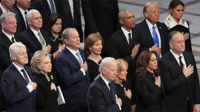 All five living US presidents unite at funeral of Jimmy Carter