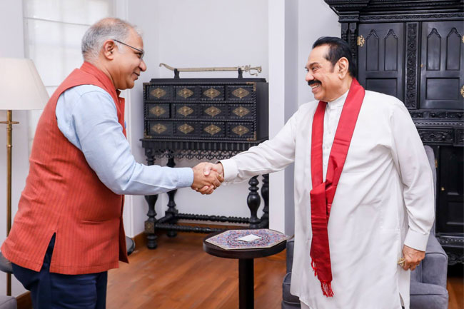 Indian envoy visits ex-President Mahinda in Wijerama