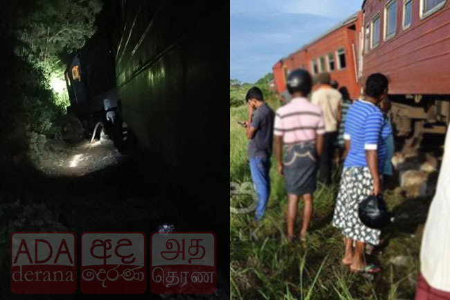 Meenagaya train hits and kills 5 elephants, derails at Gal Oya