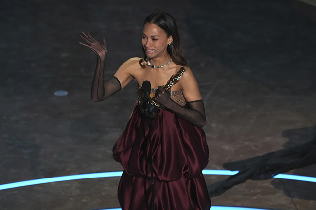 Zoe Saldaa wins best supporting actress Oscar for Emilia Prez