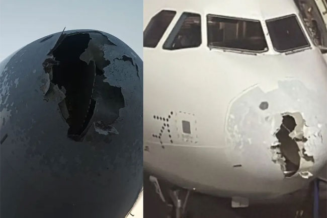 Indian plane makes safe landing in Srinagar despite significant damage during hailstorm