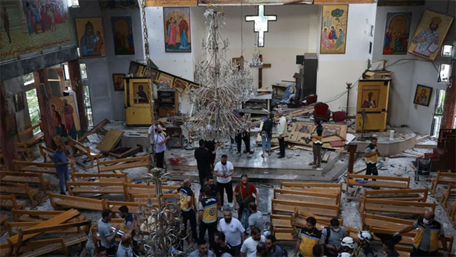 Suicide bombing at Damascus church kills 22, Syrian authorities say