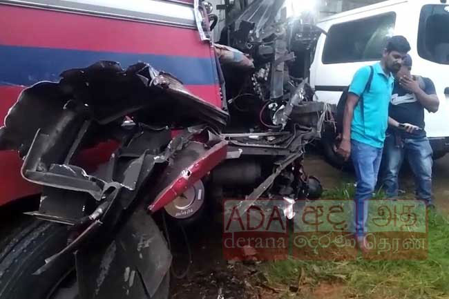 SLTB Bus-Tipper collision along Kandy-Colombo road leaves two injured