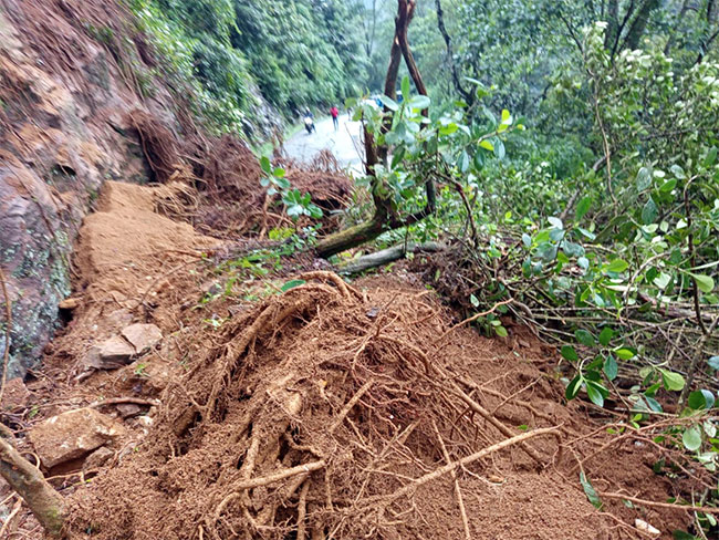 Mound of earth blocks Norton BridgeMaskeliya main road