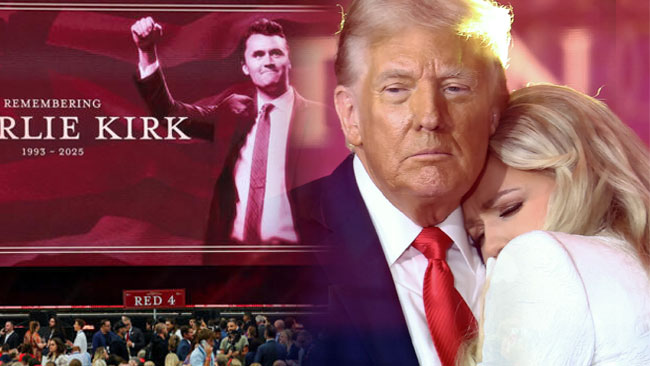 Trump hails Charlie Kirk as American hero as thousands fill memorial service
