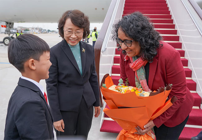 PM Harini lands in Beijing ahead of Global Leaders Meeting on Women