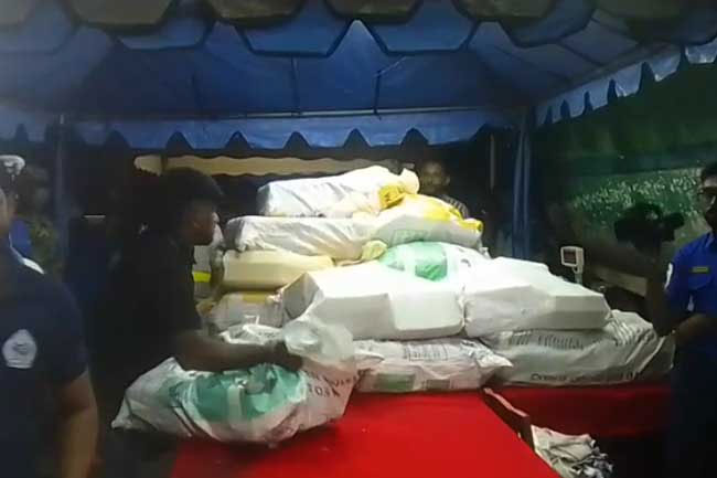 Suspected narcotics haul recovered from southern seas brought to Tangalle Harbour