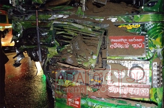 15 people injured in private bus-tipper truck accident in Ambalantota