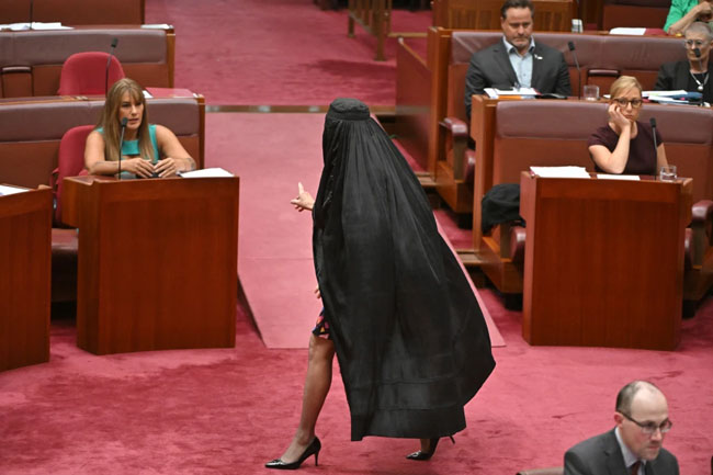 Australian Sen. Pauline Hanson suspended from Parliament for wearing burqa in protest