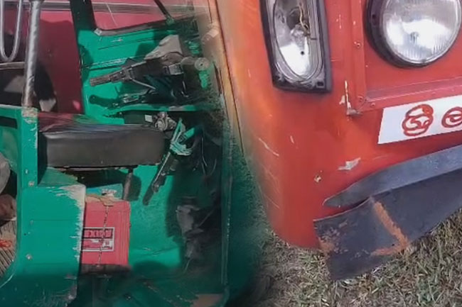 Collision involving bus and three-wheeler injures father and child