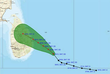 Deep depression in Bay of Bengal moves closer to Sri Lanka