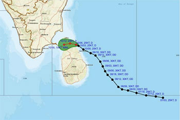 Depression over Bay of Bengal likely to cross Mullaitivu Coast; heavy rain and winds expected