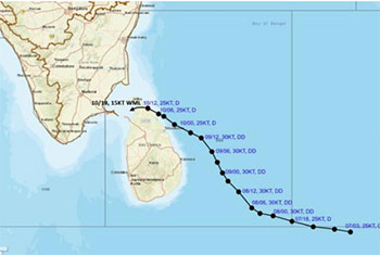 Low pressure area over Gulf of Mannar weakens further