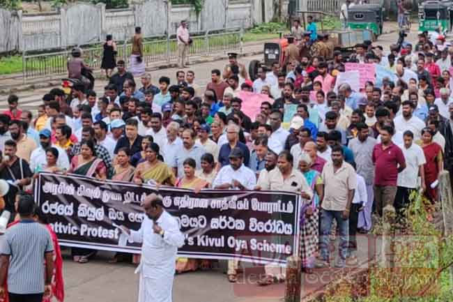 Demonstration held in Nedunkerny calling for halt to Kivul Oya Reservoir Project