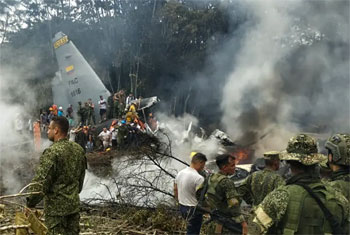 Colombian military plane carrying more than 100 troops crashes on takeoff