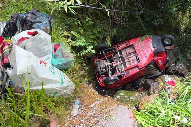 Three injured after three-wheeler falls into 50-foot precipice in Watawala