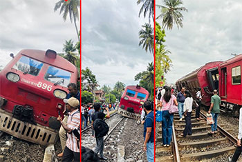 Trains delayed on coastal line after �Sagarika� derails near Wadduwa 