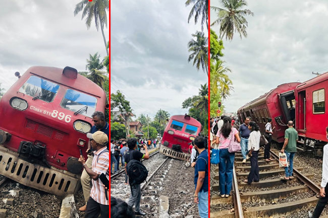 Trains delayed on coastal line after �Sagarika� derails near Wadduwa 