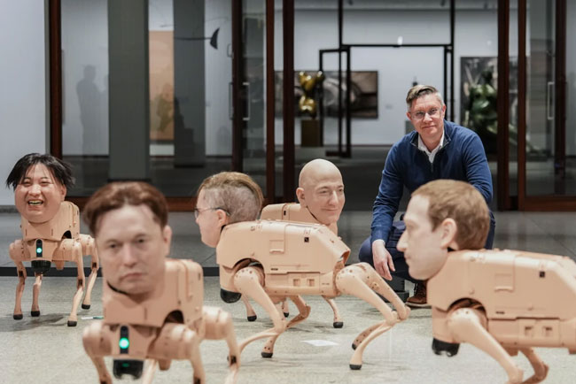 Robot dogs with Musk and Zuckerberg heads roam around Berlin museum in Beeple�s new exhibit