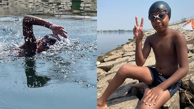 Seven-year-old boy sets world record with 29km swim from Sri Lanka to India