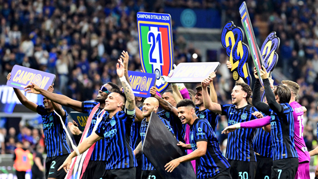 Inter Milan win Italian title for third time in six seasons