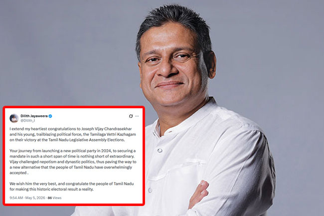 Dilith Jayaweera hails Vijay and TVK�s victory in Tamil Nadu assembly polls