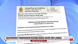 South-west monsoon establishing over Sri Lanka;Heavy rains, strong winds predicted for several areas